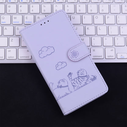 For iPhone SE 2024 Cute Cats RFID Leather Phone Case(Purple) - More iPhone Cases by buy2fix | Online Shopping UK | buy2fix