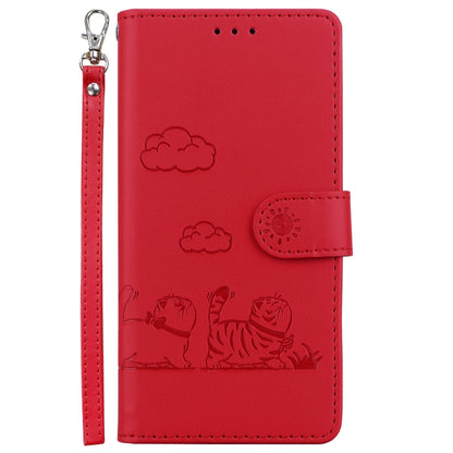 For Samsung Galaxy S25 Ultra 5G Cute Cats RFID Leather Phone Case(Red) - Galaxy S25 Ultra 5G Cases by buy2fix | Online Shopping UK | buy2fix