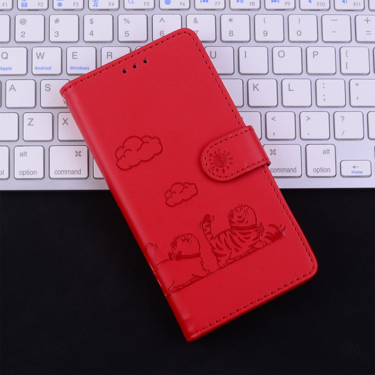 For Samsung Galaxy S25 Ultra 5G Cute Cats RFID Leather Phone Case(Red) - Galaxy S25 Ultra 5G Cases by buy2fix | Online Shopping UK | buy2fix