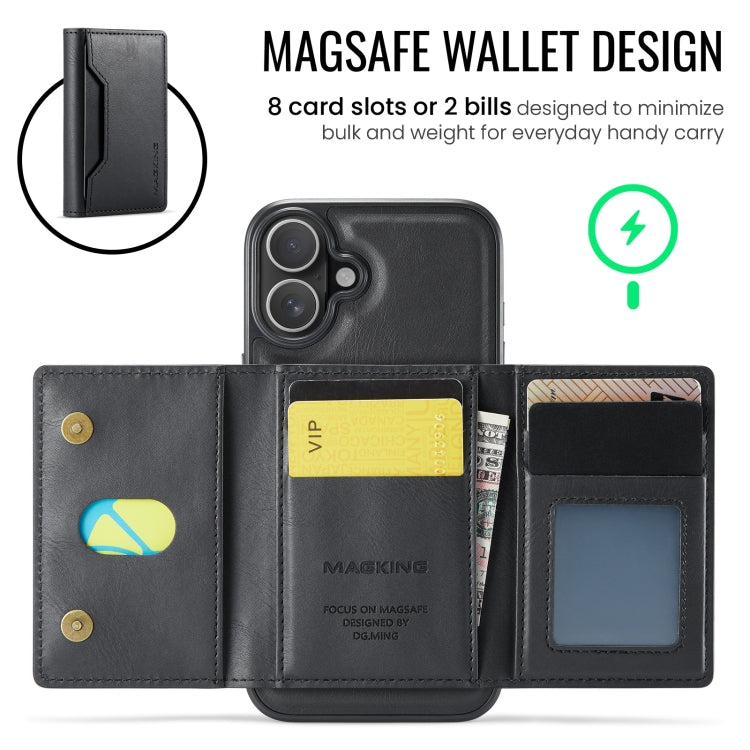 For iPhone 16 DG.MING MAGKING-K2 Series MagSafe RFID Card Bag Detachable Phone Case(Black) - iPhone 16 Cases by DG.MING | Online Shopping UK | buy2fix