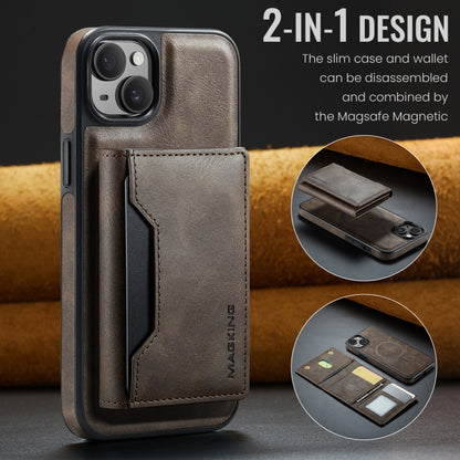 For iPhone 14 Plus DG.MING MAGKING-K2 Series MagSafe RFID Card Bag Detachable Phone Case(Coffee) - iPhone 14 Plus Cases by DG.MING | Online Shopping UK | buy2fix