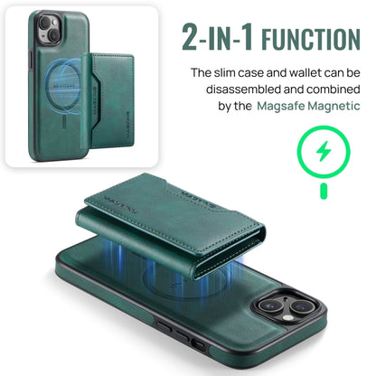 For iPhone 14 DG.MING MAGKING-K2 Series MagSafe RFID Card Bag Detachable Phone Case(Green) - iPhone 14 Cases by DG.MING | Online Shopping UK | buy2fix