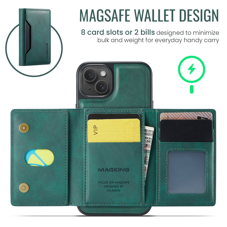 For iPhone 14 DG.MING MAGKING-K2 Series MagSafe RFID Card Bag Detachable Phone Case(Green) - iPhone 14 Cases by DG.MING | Online Shopping UK | buy2fix