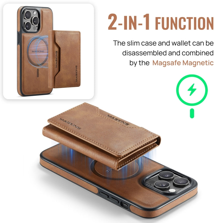 For iPhone 14 Pro DG.MING MAGKING-K2 Series MagSafe RFID Card Bag Detachable Phone Case(Brown) - iPhone 14 Pro Cases by DG.MING | Online Shopping UK | buy2fix