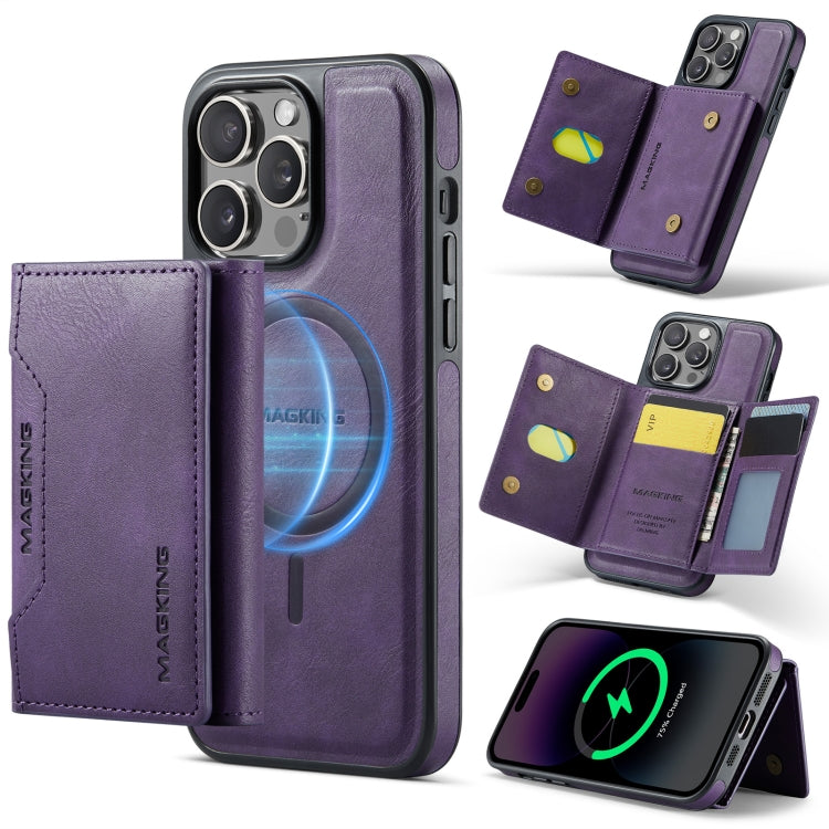 For iPhone 14 Pro DG.MING MAGKING-K2 Series MagSafe RFID Card Bag Detachable Phone Case(Purple) - iPhone 14 Pro Cases by DG.MING | Online Shopping UK | buy2fix