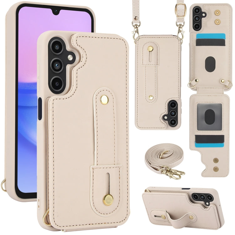 For Samsung Galaxy S25+ 5G Wristband Vertical Flip Wallet Back Cover Phone Case with Long Lanyard(White) - Galaxy S25+ 5G Cases by buy2fix | Online Shopping UK | buy2fix