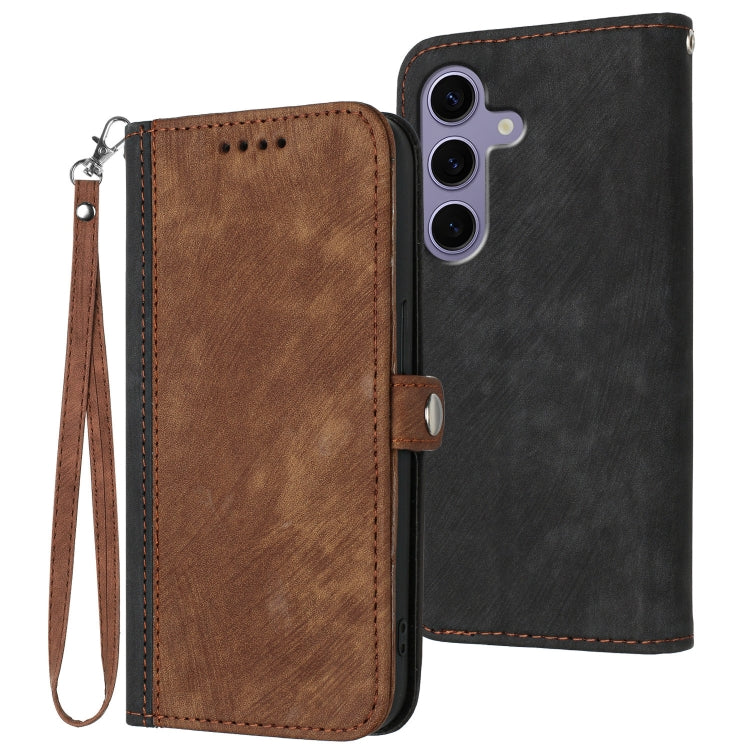 For Samsung Galaxy S25 5G Side Buckle Double Fold Hand Strap Leather Phone Case(Brown) - Galaxy S25 5G Cases by buy2fix | Online Shopping UK | buy2fix