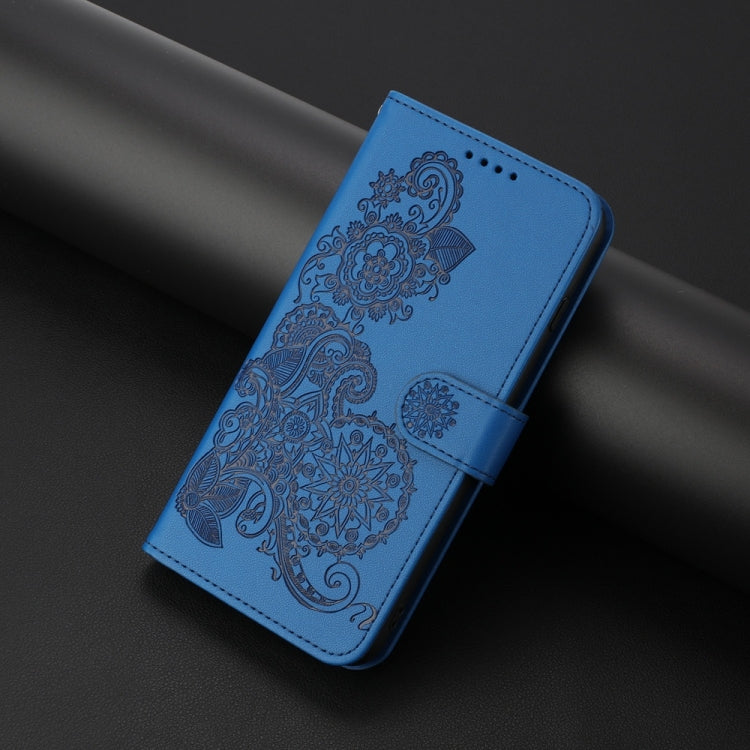 For Samsung Galaxy S25 Ultra 5G Datura Flower Embossed Flip Leather Phone Case(Blue) - Galaxy S25 Ultra 5G Cases by buy2fix | Online Shopping UK | buy2fix