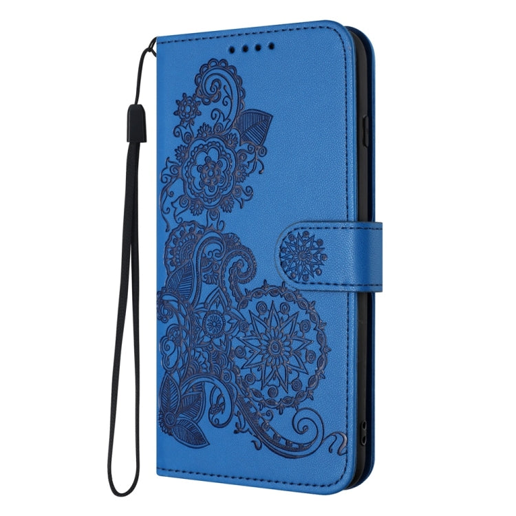 For Samsung Galaxy S25 Ultra 5G Datura Flower Embossed Flip Leather Phone Case(Blue) - Galaxy S25 Ultra 5G Cases by buy2fix | Online Shopping UK | buy2fix