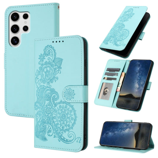 For Samsung Galaxy S25 Ultra 5G Datura Flower Embossed Flip Leather Phone Case(Light Blue) - Galaxy S25 Ultra 5G Cases by buy2fix | Online Shopping UK | buy2fix