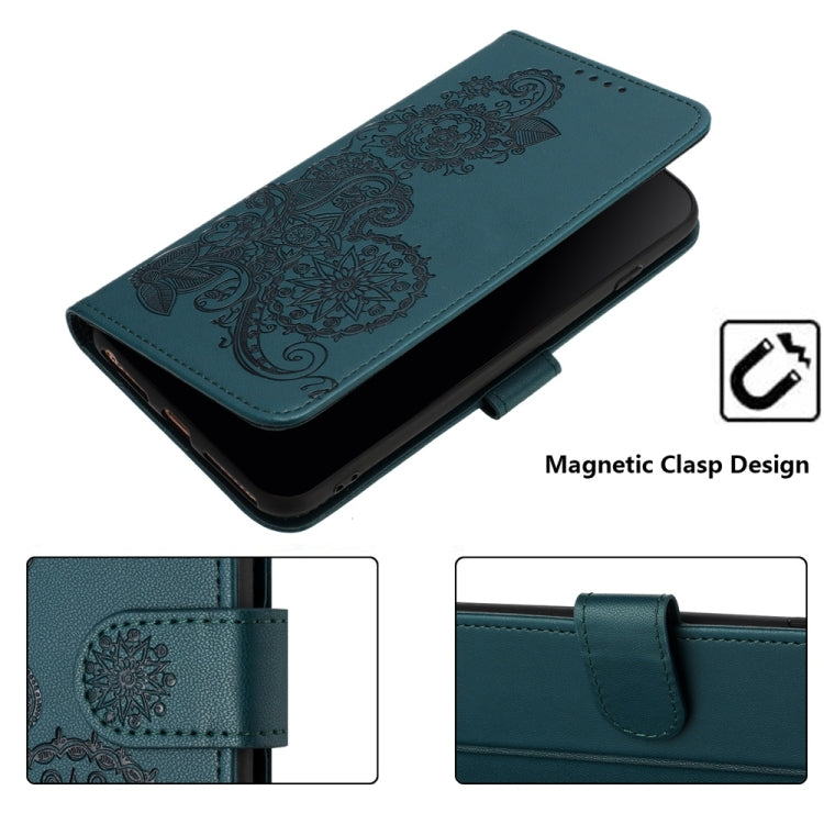 For Samsung Galaxy S25 Ultra 5G Datura Flower Embossed Flip Leather Phone Case(Dark Green) - Galaxy S25 Ultra 5G Cases by buy2fix | Online Shopping UK | buy2fix