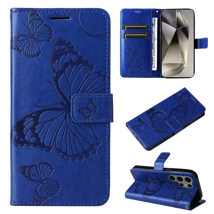 For Samsung Galaxy S25 Ultra 5G 3D Butterfly Embossed Pattern Flip Leather Phone Case(Blue) - Galaxy S25 Ultra 5G Cases by buy2fix | Online Shopping UK | buy2fix