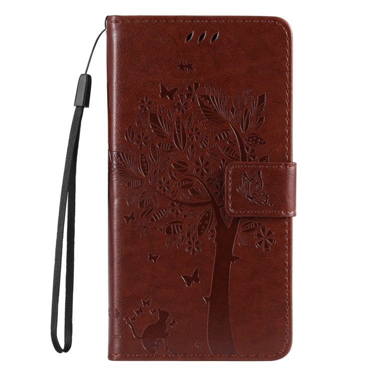 For Samsung Galaxy S25 Ultra 5G Tree & Cat Embossed Pattern Flip Leather Phone Case(Coffee) - Galaxy S25 Ultra 5G Cases by buy2fix | Online Shopping UK | buy2fix