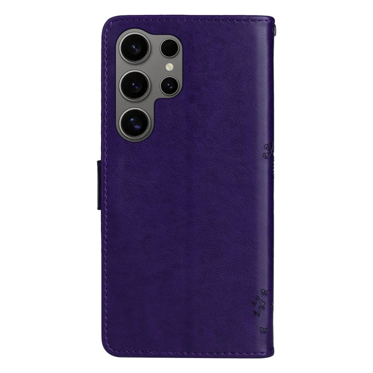 For Samsung Galaxy S25 Ultra 5G Tree & Cat Embossed Pattern Flip Leather Phone Case(Purple) - Galaxy S25 Ultra 5G Cases by buy2fix | Online Shopping UK | buy2fix