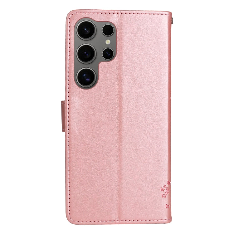 For Samsung Galaxy S25 Ultra 5G Tree & Cat Embossed Pattern Flip Leather Phone Case(Rose Gold) - Galaxy S25 Ultra 5G Cases by buy2fix | Online Shopping UK | buy2fix