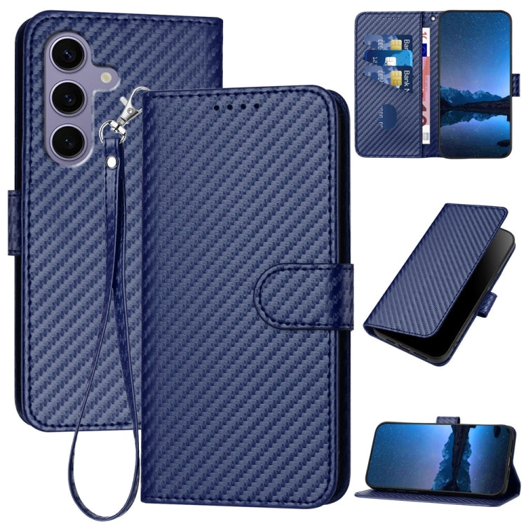 For Samsung Galaxy S25 5G YX0070 Carbon Fiber Buckle Leather Phone Case with Lanyard(Royal Blue) - Galaxy S25 5G Cases by buy2fix | Online Shopping UK | buy2fix