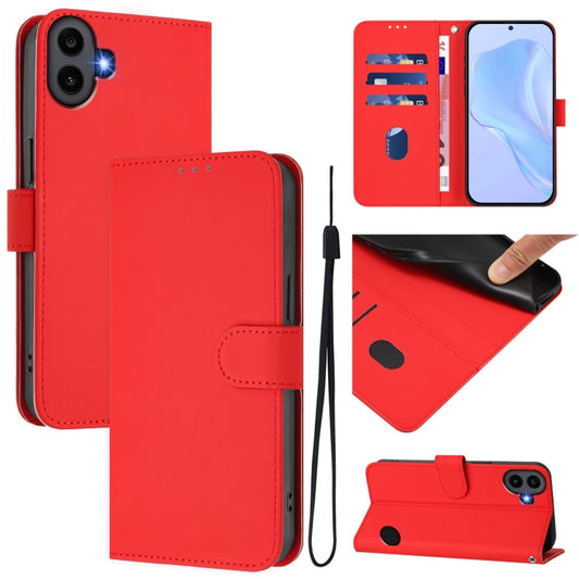 For Nothing CMF Phone 1 Skin Feel Solid Color Leather Phone Case with Lanyard(Red) - More Brand by buy2fix | Online Shopping UK | buy2fix