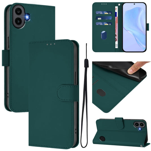 For Nothing CMF Phone 1 Skin Feel Solid Color Leather Phone Case with Lanyard(Dark Green) - More Brand by buy2fix | Online Shopping UK | buy2fix