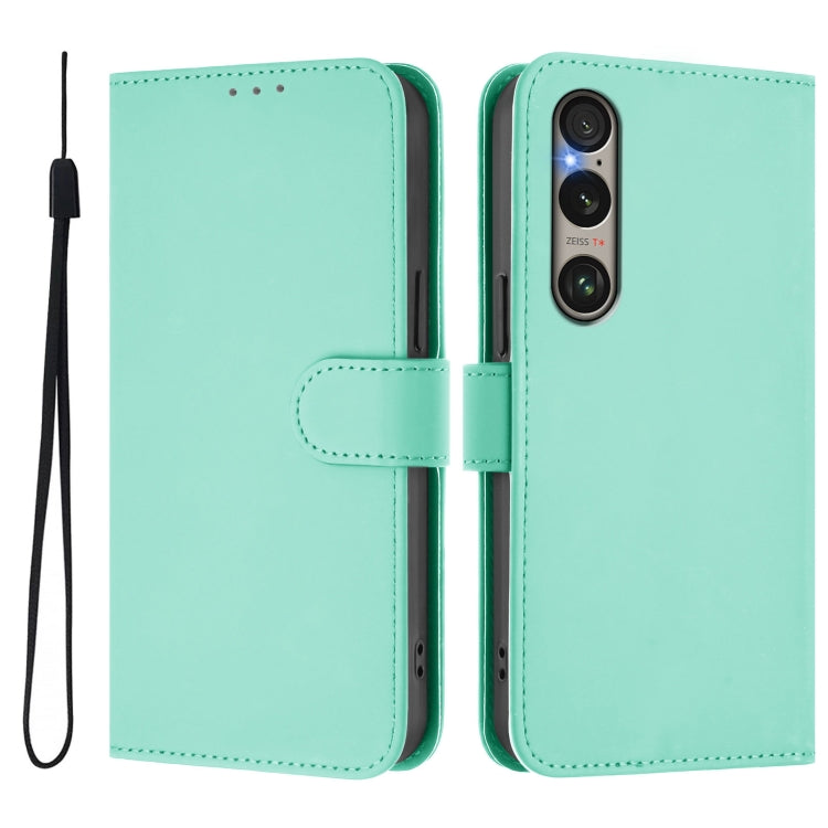 For Sony Xperia 1 VI 2024 Skin Feel Solid Color Leather Phone Case with Lanyard(Mint Green) - Sony Cases by buy2fix | Online Shopping UK | buy2fix