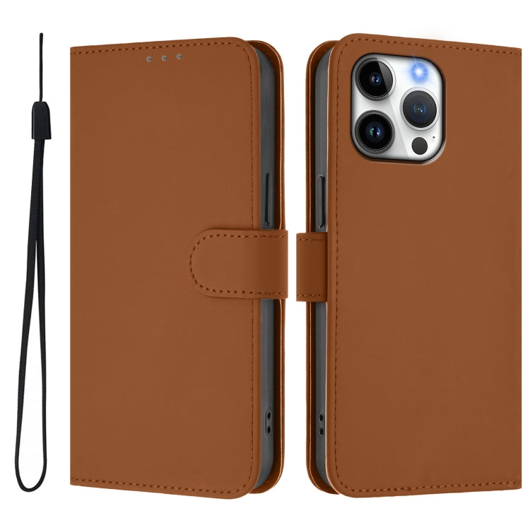 For iPhone 16 Pro Max Skin Feel Solid Color Leather Phone Case with Lanyard(Brown) - iPhone 16 Pro Max Cases by buy2fix | Online Shopping UK | buy2fix