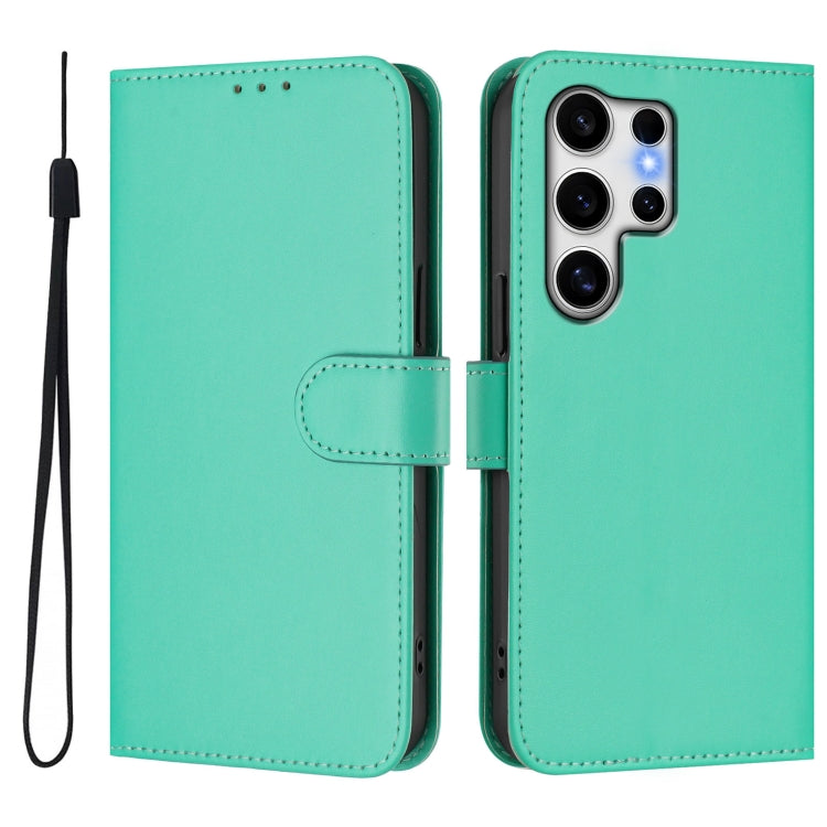 For Samsung Galaxy S25 Ultra 5G Skin Feel Solid Color Leather Phone Case with Lanyard(Green) - Galaxy S25 Ultra 5G Cases by buy2fix | Online Shopping UK | buy2fix