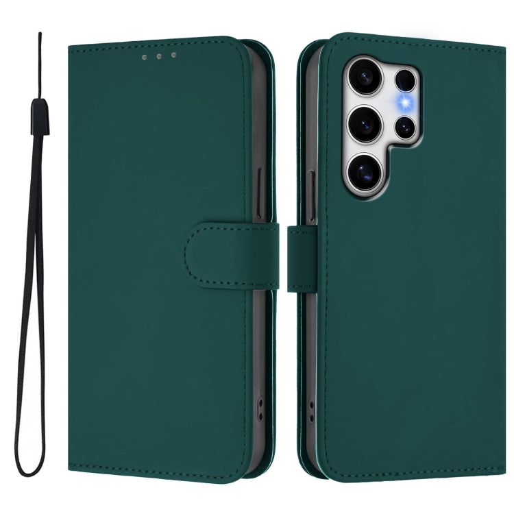 For Samsung Galaxy S25 Ultra 5G Skin Feel Solid Color Leather Phone Case with Lanyard(Dark Green) - Galaxy S25 Ultra 5G Cases by buy2fix | Online Shopping UK | buy2fix