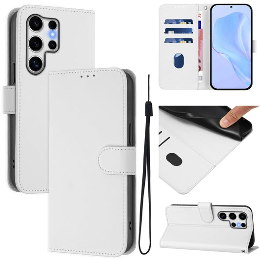 For Samsung Galaxy S25 Ultra 5G Skin Feel Solid Color Leather Phone Case with Lanyard(White) - Galaxy S25 Ultra 5G Cases by buy2fix | Online Shopping UK | buy2fix