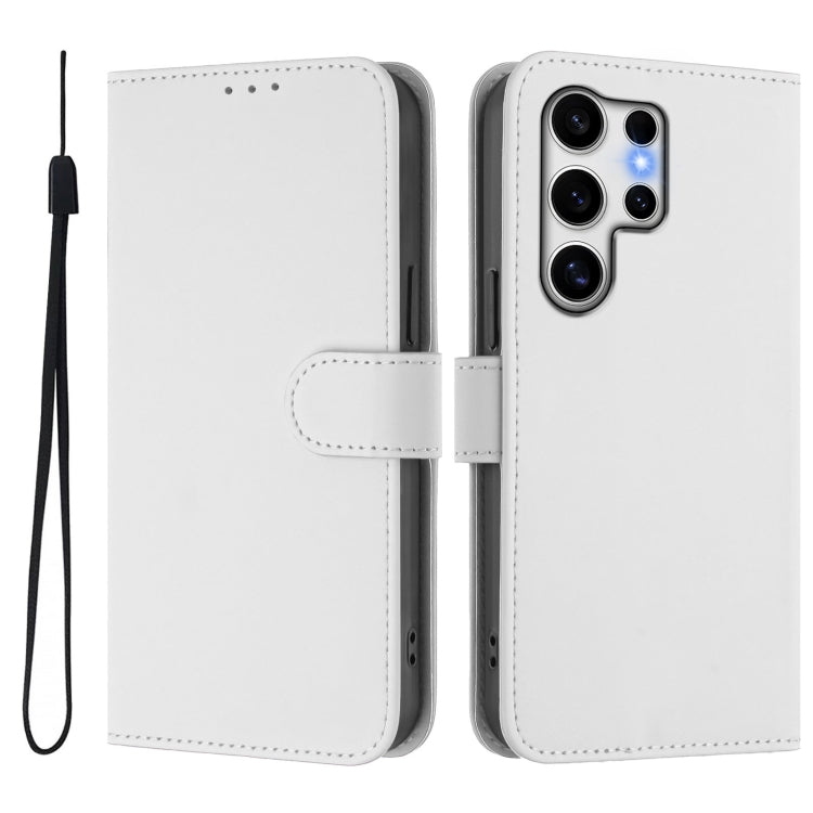 For Samsung Galaxy S25 Ultra 5G Skin Feel Solid Color Leather Phone Case with Lanyard(White) - Galaxy S25 Ultra 5G Cases by buy2fix | Online Shopping UK | buy2fix