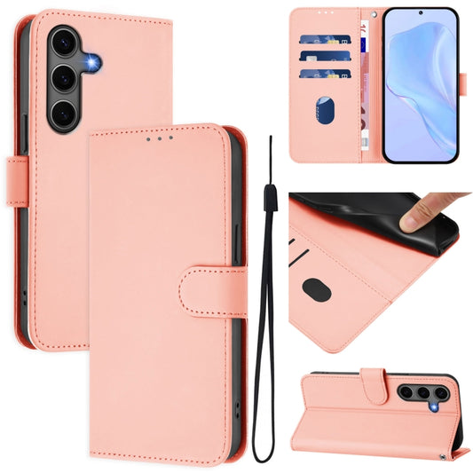 For Samsung Galaxy S25+ 5G Skin Feel Solid Color Leather Phone Case with Lanyard(Pink) - Galaxy S25+ 5G Cases by buy2fix | Online Shopping UK | buy2fix