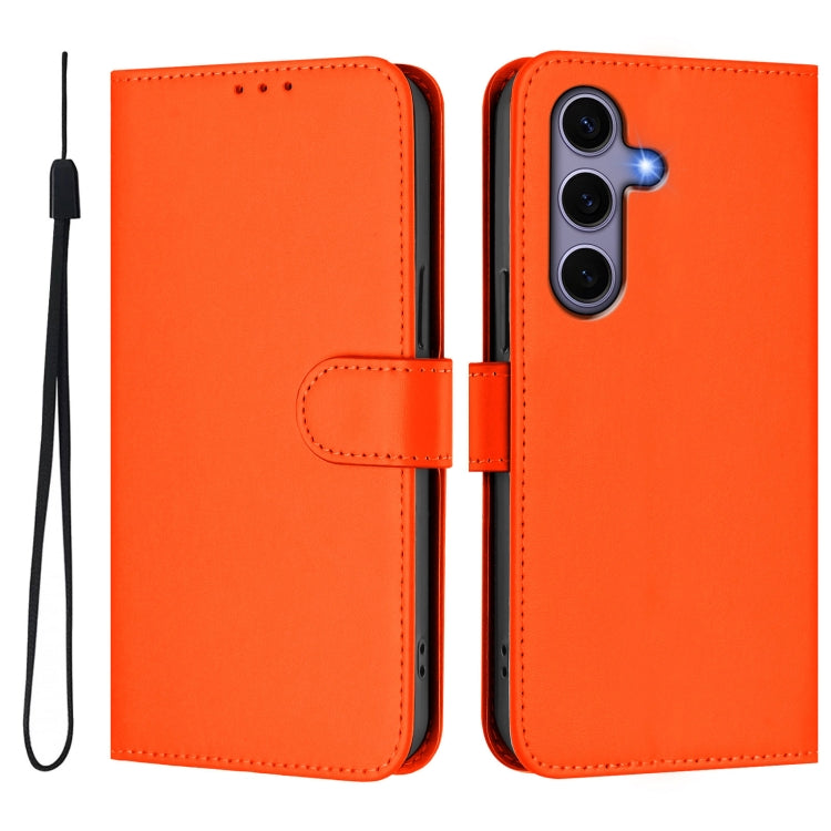 For Samsung Galaxy S25 5G Skin Feel Solid Color Leather Phone Case with Lanyard(Orange) - Galaxy S25 5G Cases by buy2fix | Online Shopping UK | buy2fix