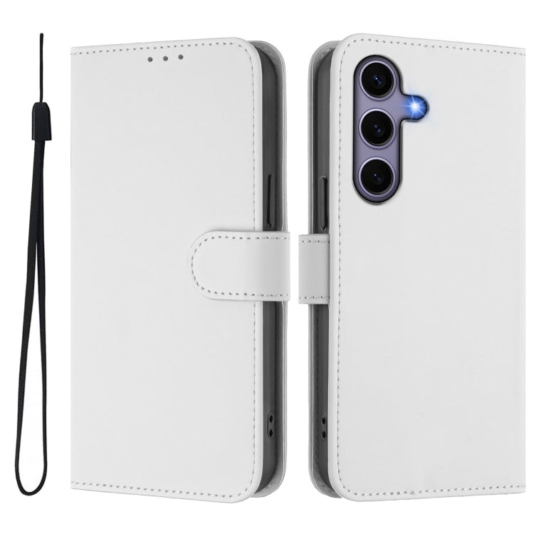 For Samsung Galaxy S25 5G Skin Feel Solid Color Leather Phone Case with Lanyard(White) - Galaxy S25 5G Cases by buy2fix | Online Shopping UK | buy2fix