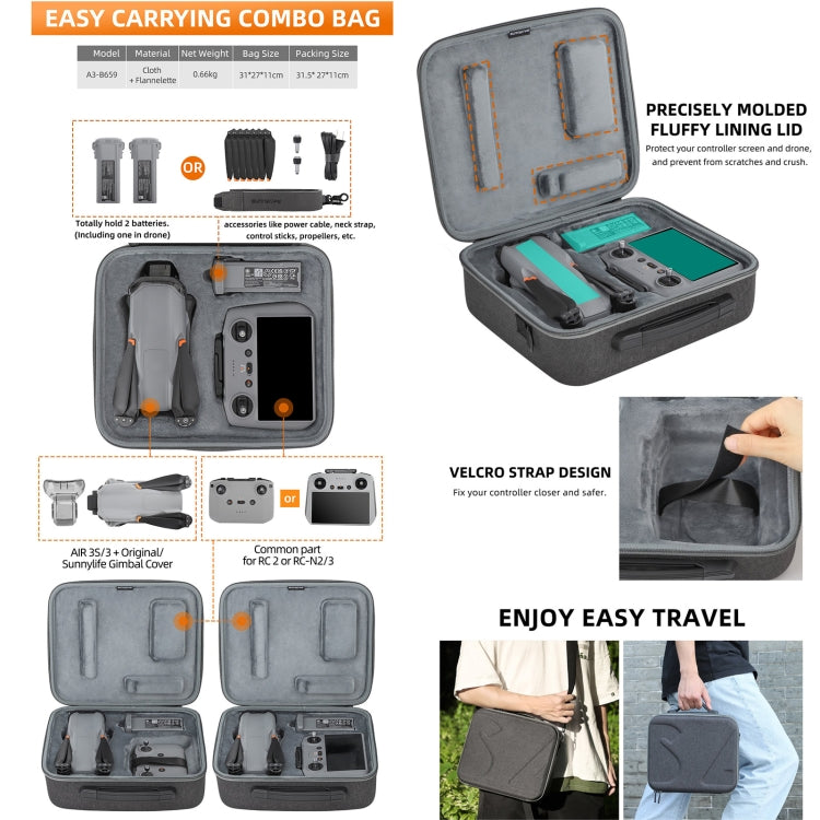 For DJI Air 3S / Air 3 Sunnylife Carrying Case Bag, Model:A3-B659 Simplified Bag - Carry Cases & Bags by Sunnylife | Online Shopping UK | buy2fix