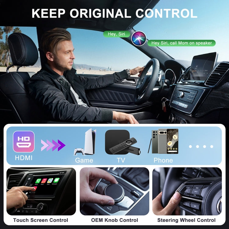 USB and HDMI Wired to Wireless CarPlay Auto Adapter, Specification:Square(Black) - Bluetooth Adapters by buy2fix | Online Shopping UK | buy2fix