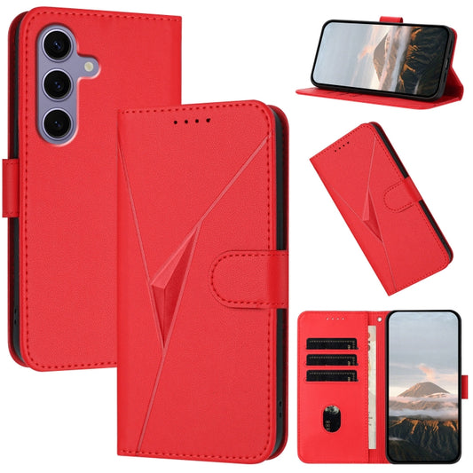 For Samsung Galaxy S25 5G Triangle Pattern Buckle Clasp Leather Phone Case(Red) - Galaxy S25 5G Cases by buy2fix | Online Shopping UK | buy2fix