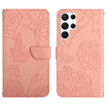 For Samsung Galaxy S25 Ultra 5G Skin Feel Butterfly Embossed Flip Leather Phone Case(Pink) - Galaxy S25 Ultra 5G Cases by buy2fix | Online Shopping UK | buy2fix