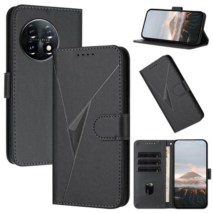 For OnePlus 11 Triangle Pattern Buckle Clasp Leather Phone Case(Black) - OnePlus Cases by buy2fix | Online Shopping UK | buy2fix