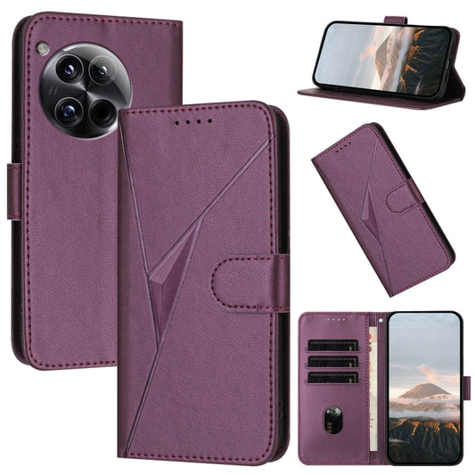 For OnePlus 12 Triangle Pattern Buckle Clasp Leather Phone Case(Dark Purple) - OnePlus Cases by buy2fix | Online Shopping UK | buy2fix