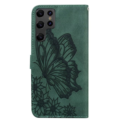 For Samsung Galaxy S25 Ultra 5G Retro Skin Feel Butterflies Embossing Horizontal Flip Leather Phone Case(Green) - Galaxy S25 Ultra 5G Cases by buy2fix | Online Shopping UK | buy2fix