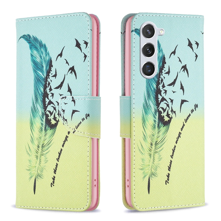 For Samsung Galaxy S25 5G Colored Drawing Pattern Leather Phone Case(Feather) - Galaxy S25 5G Cases by buy2fix | Online Shopping UK | buy2fix