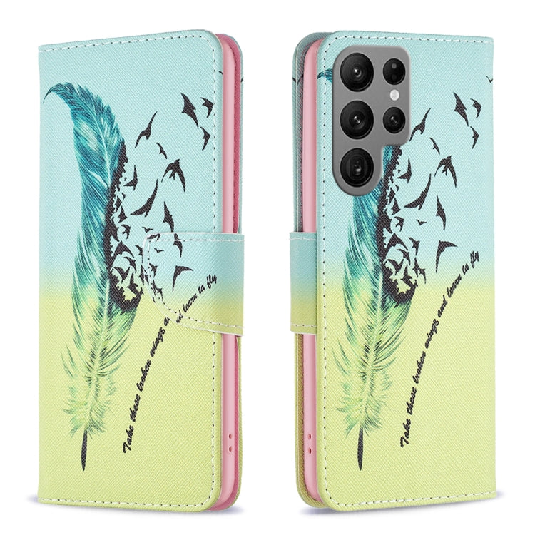 For Samsung Galaxy S25 Ultra 5G Colored Drawing Pattern Leather Phone Case(Feather) - Galaxy S25 Ultra 5G Cases by buy2fix | Online Shopping UK | buy2fix