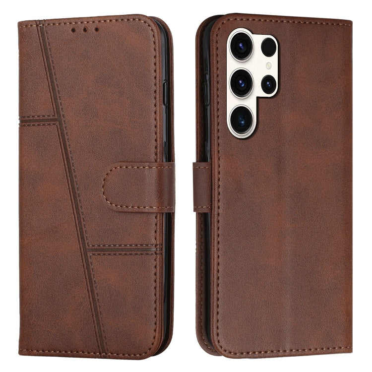 For Samsung Galaxy S25 Ultra 5G Stitching Calf Texture Buckle Leather Phone Case(Brown) - Galaxy S25 Ultra 5G Cases by buy2fix | Online Shopping UK | buy2fix