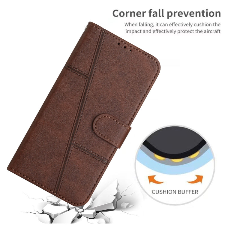 For Samsung Galaxy S25 Ultra 5G Stitching Calf Texture Buckle Leather Phone Case(Brown) - Galaxy S25 Ultra 5G Cases by buy2fix | Online Shopping UK | buy2fix