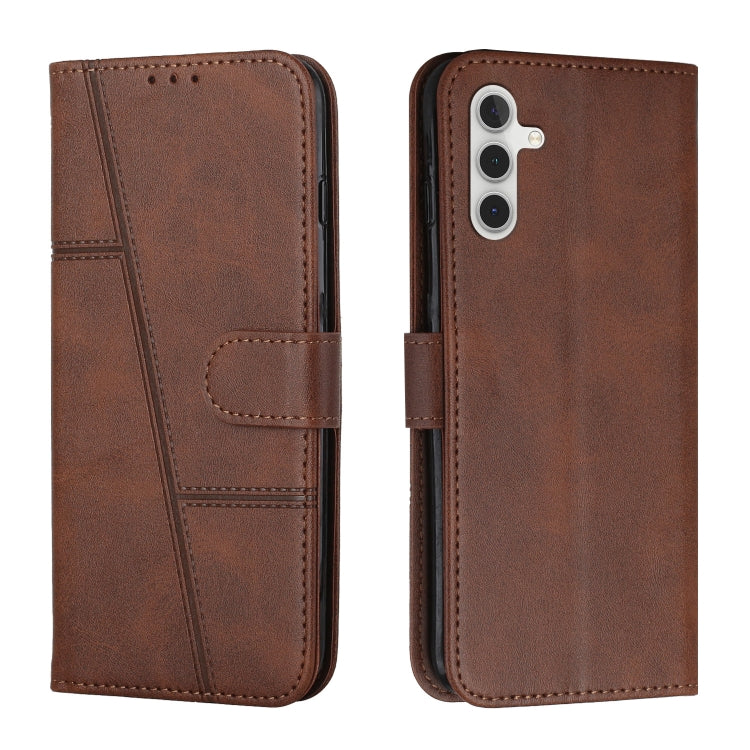 For Samsung Galaxy S25 / S24 5G Stitching Calf Texture Buckle Leather Phone Case(Brown) - Galaxy S25 5G Cases by buy2fix | Online Shopping UK | buy2fix