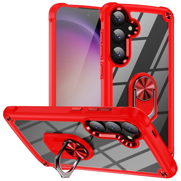 For Samsung Galaxy S25 5G TPU + PC Lens Protection Phone Case with Ring Holder(Red) - Galaxy S25 5G Cases by buy2fix | Online Shopping UK | buy2fix