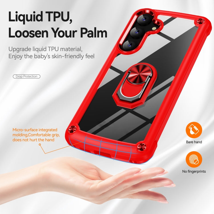 For Samsung Galaxy S25 5G TPU + PC Lens Protection Phone Case with Ring Holder(Red) - Galaxy S25 5G Cases by buy2fix | Online Shopping UK | buy2fix