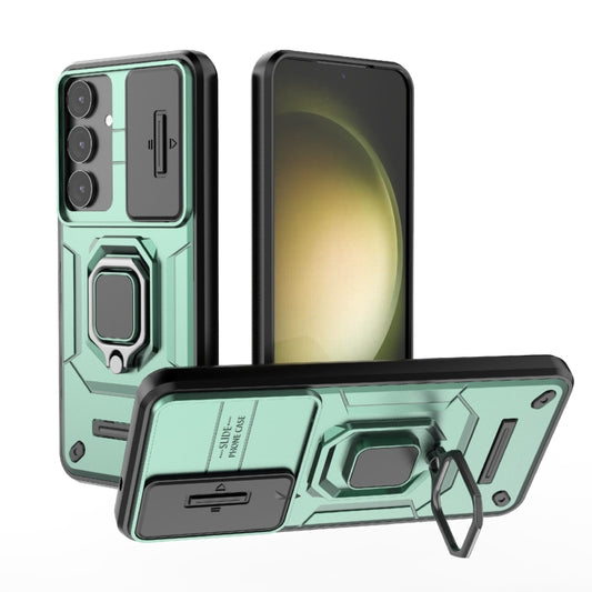 For Samsung Galaxy S25+ 5G Sliding Camshield TPU + PC Shockproof Phone Case with Holder(Green) - Galaxy S25+ 5G Cases by buy2fix | Online Shopping UK | buy2fix