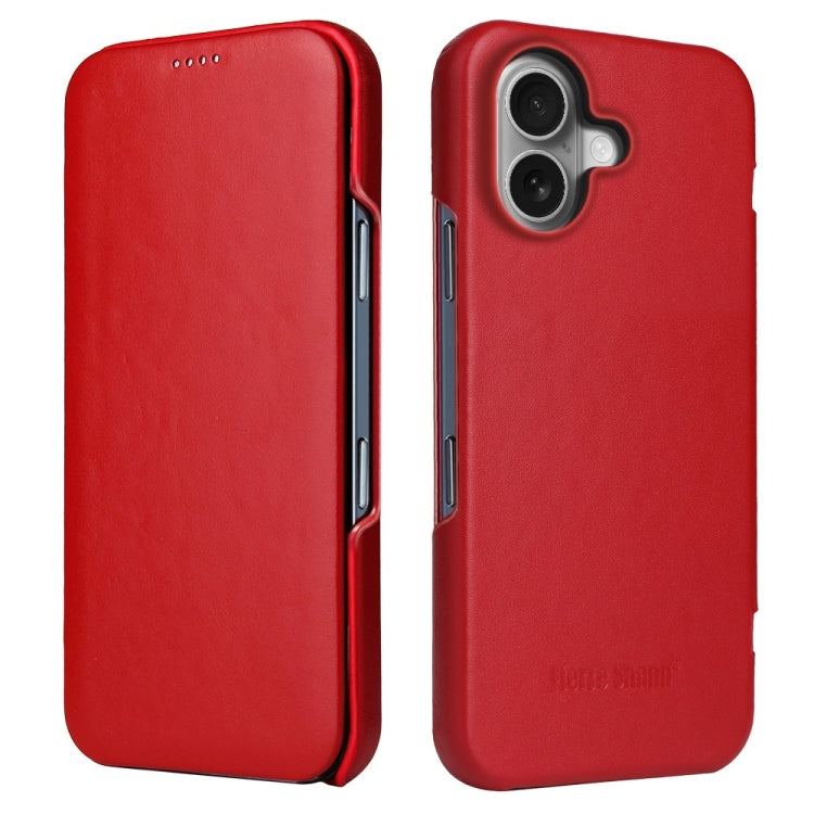 For iPhone 16 Plus Fierre Shann Top Layer Cowhide Business Magnetic Leather Phone Case(Red) - iPhone 16 Plus Cases by FIERRE SHANN | Online Shopping UK | buy2fix