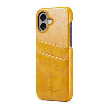 For iPhone 16 Plus Fierre Shann Retro Oil Wax Texture Card Slots PU Leather Phone Case(Yellow) - iPhone 16 Plus Cases by FIERRE SHANN | Online Shopping UK | buy2fix