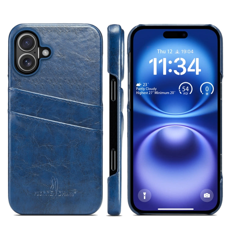 For iPhone 16 Plus Fierre Shann Retro Oil Wax Texture Card Slots PU Leather Phone Case(Blue) - iPhone 16 Plus Cases by FIERRE SHANN | Online Shopping UK | buy2fix