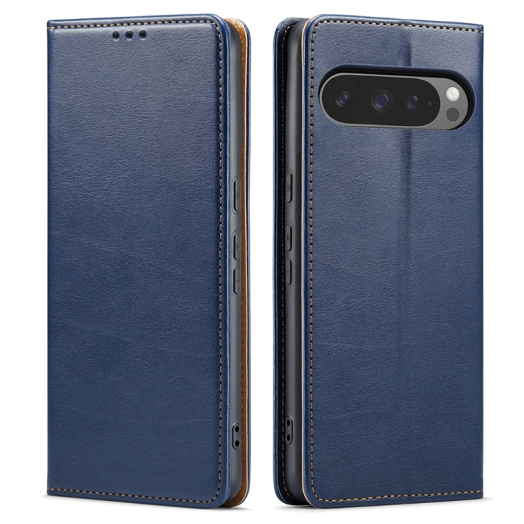 For Google Pixel 9 Pro XL Fierre Shann PU Genuine Leather Texture Phone Case(Blue) - Google Cases by FIERRE SHANN | Online Shopping UK | buy2fix